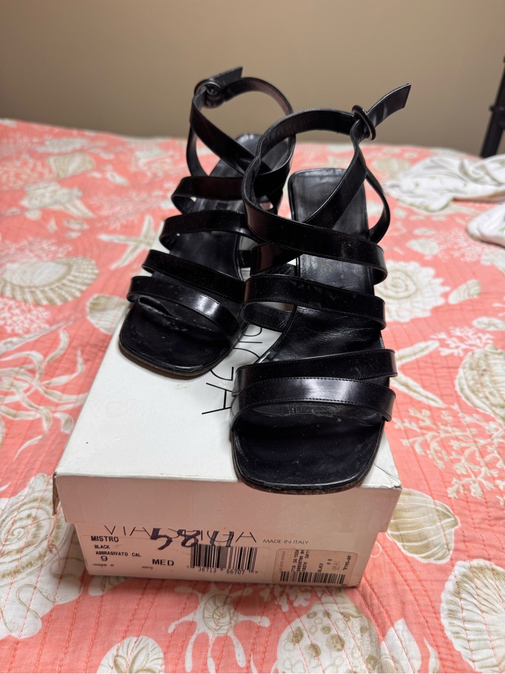 Via Spiga Black Strappy Leather Sandals